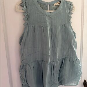 Mystree Sleeveless Top with Lace Trim - Soft Blue
